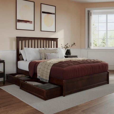 AFI, Everett Queen Platform Bed with Panel Footboard & Storage Drawers, Walnut