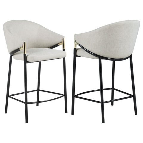 Coaster Home Furnishings Chadwick Farlow Set of 2 Counter Height Bar Stool Beige Fabric Upholstered Barstool Sturdy Metal Frame with Footrest 183436
