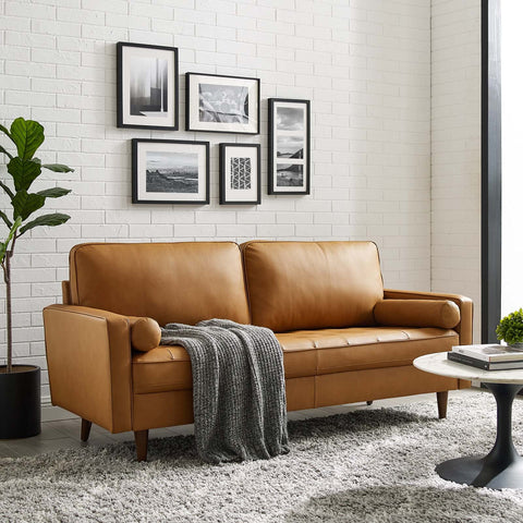 Modway Valour 73" Leather Tufted Sofa in Tan