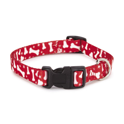 Casual Canine Nylon Pooch Patterns Dog Collar, Fits Necks 6" to 10", Red Bone
