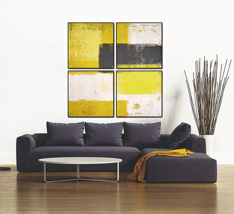 Whiteline Modern Living amarillo 4-piece 28" x 28" canvas wall art set, polyester blend, black ps frame