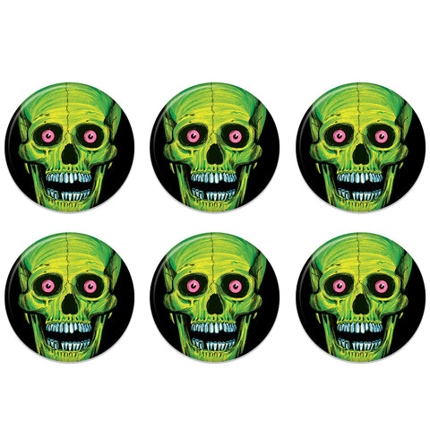 Beistle 6 Piece Vintage Halloween Decorations Skull Party Supplies Pinback Buttons