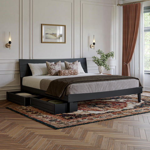 AFI, Phoenix King Wood Platform Bed with Storage Drawers, Black