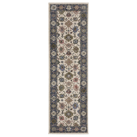 Oriental Weavers Hastings Area Rug - HA01E - 2'3" x 7'6" - in Blue/Ivory - Vintage Inspired, Stain Resistant, Family and Pet Friendly, Entryway, Hallway Runner Rug