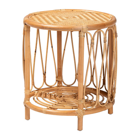 Bali & pari Berilo Bohemian Light Honey Round Rattan End Table