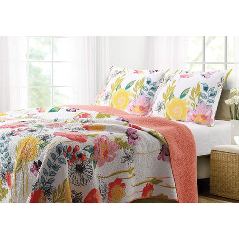 Fast Furnishings Full / Queen Cotton Quilt Set Multi-Color Floral Pattern