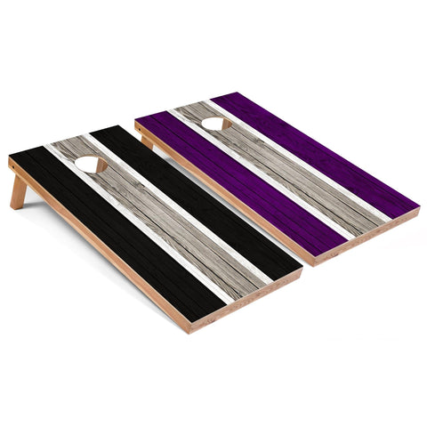 Skip's Garage Black and Purple Striped All-Weather Cornhole Boards - PVC - Include Carrying Case