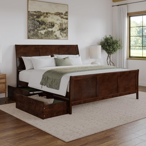 AFI, Portland King Platform Bed with Matching Footboard & Storage Drawers, Walnut