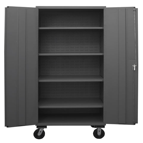 Durham 2502M-BLP-4S-95 Lockable Mobile Cabinet, 4 Adjustable Shelves, Flush Door Style, 48" Wide, 16 Gauge, Gray