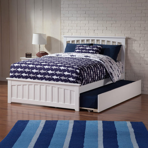 AFI Mission Platform Bed with Matching Foot Board and Twin Size Urban Trundle, Full, White