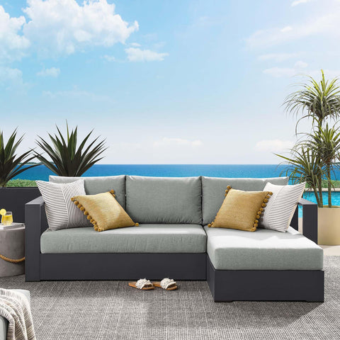 Modway Tahoe Modular Aluminum 2-Piece Outdoor Patio Furniture Gray, Right-Facing Sectional Sofa Set with Weather-Resistant Cushions, Ideal for Deck, Backyard, Poolside