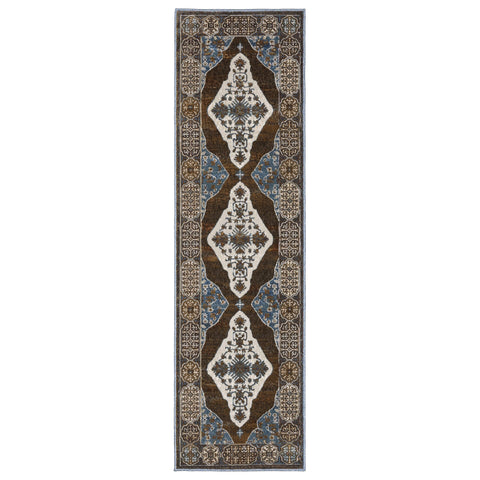 Oriental Weavers Ellington Area Rug - ELL06-2'3" x 7'6" - in Blue/Green - Vintage Inspired, Stain Resistant, Family and Pet Friendly, Entryway, Hallway Runner Rug