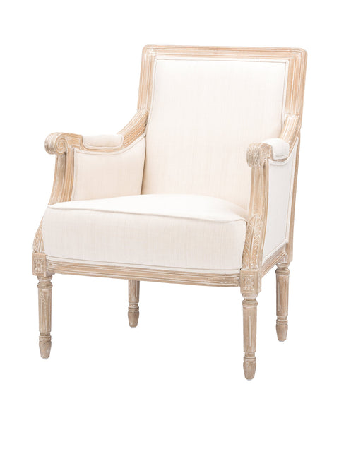 Baxton Studio Chavanon Wood and Linen Traditional French Accent Chair with Arm Rest, Light Beige
