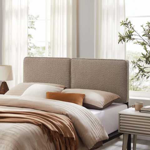 Modway Lindee Queen Size Upholstered Headboard with Oatmeal Boucle Fabric - Modern Fabric Queen Headboard with Height-Adjustable Mounting Positions - Padded Pillow Style