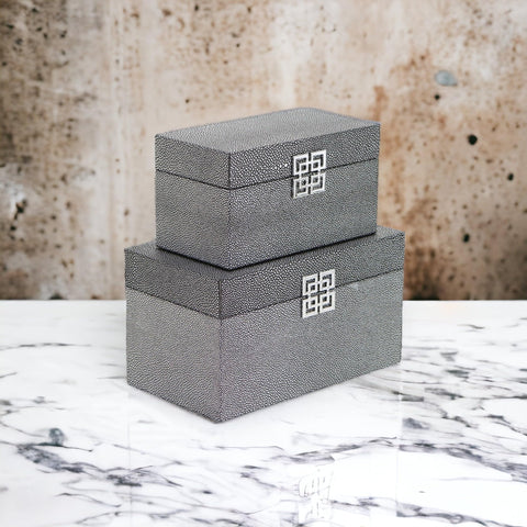 Galena Set of 2 Double Happiness Shagreen Boxes - Dark Silver
