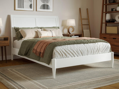 Valencia Full Solid Wood Low Profile Sleigh Platform Bed in White