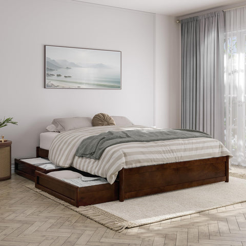 AFI, Barcelona Queen Panel Platform Bed with Storage Drawers, Walnut