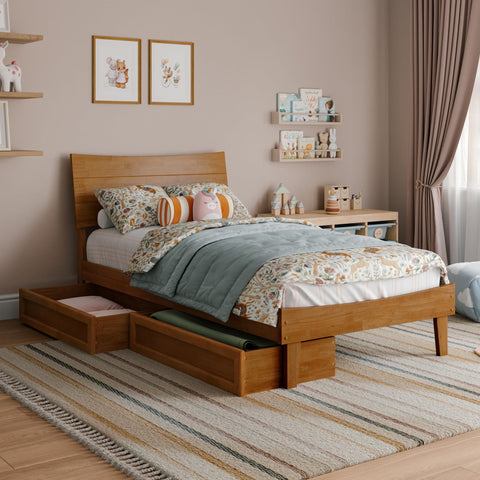 AFI, Phoenix Twin Wood Platform Bed with Storage Drawers, Light Toffee