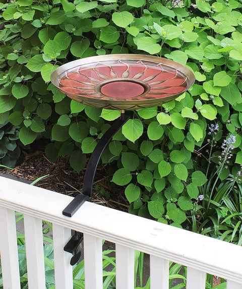 Oakestry BB-09R-RM African Daisy Rail Mount Bracket Birdbath, Antique Brass Finish and Red Patina, Black