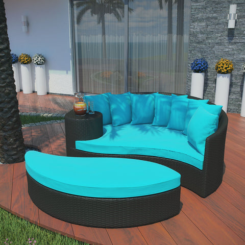 Modway Taiji Wicker Rattan Outdoor Patio Sectional Daybed in Espresso Turquoise