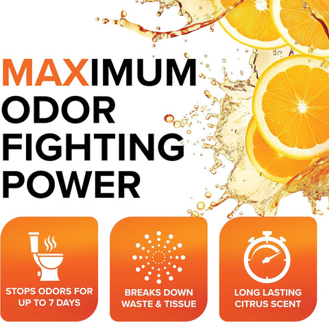 Camco TST MAX Camper/RV Toilet Treatment - Features Septic Safe Formula & Stops Odors Up to 7 Days – Orange Scent, 64 oz (41195)