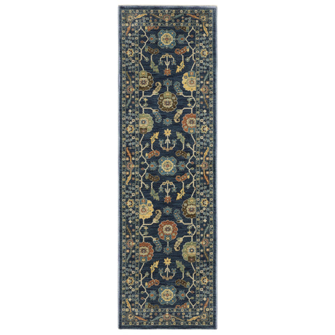 Oriental Weavers Francesca Area Rug - FR03F - 2'3" x 7'6" - in Blue/Gold - Vintage Inspired, Stain Resistant, Family and Pet Friendly, Entryway, Hallway Runner Rug