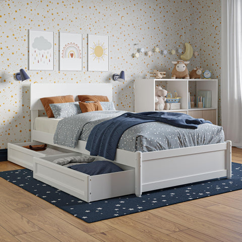 AFI, Wesley Twin Platform Bed with Panel Footboard & Storage Drawers, White