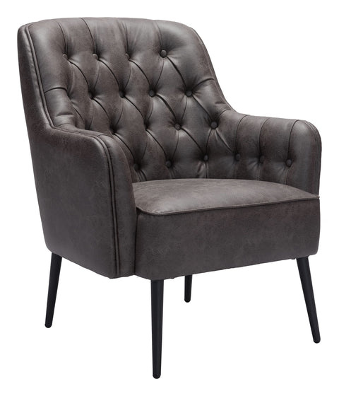 Zuo Tasmania Accent Chair Vintage Black, Black Accent Chair, Modern Style, Faux Leather, Plush and Durable Faux Leather Fabric, Plywood, Indoor Living, 29.1" W x 31.1" D x 35.4" H, Non-Stackable