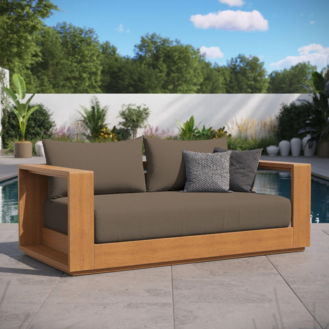 Modway Tahoe Acacia Wood Outdoor Patio Loveseat in Natural Cocoa with Weather-Resistant Cushions - Ideal as a Patio Couch, Outdoor Sofa, or Wood Couch