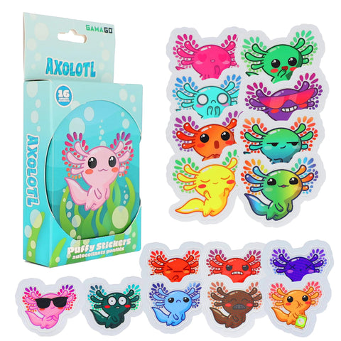 GAMAGO Puffy Stickers in Embossed Tin – 16 Cute Puffy Stickers, Great for Decorating, Craft Projects, Stocking Stuffers and Gifts, for Kids and Adults - Axolotl