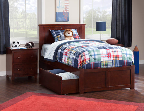 AFI Madison Platform Flat Panel Footboard and Turbo Charger with Urban Bed Drawers, Twin XL, Walnut