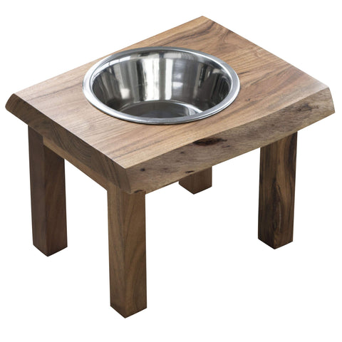 Buffalo Tools AWLSPF: Acacia Wood Live Edge Single Bowl Pet Feeder Stand
