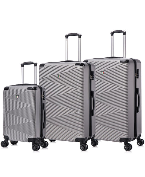 TUCCI Italy AVENZA 3PC Hardside Luggage Set (20", 24", 28") - Grey