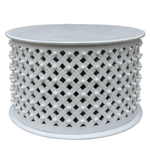 Artisan 30 In  Lattice Weave Mango Wood Coffee Table - Whitewash