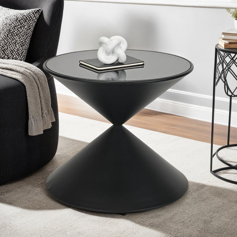 Cheung's Liora Hourglass Shaped Black Metal Table with Glass Top - 20.5-Inch Round Metal Table, Modern Design, Black Finish, Ideal for Living Room or Tabletop