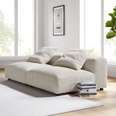 Modway Solace Corduroy 2-Piece Modular Sofa in Almond - Comfy Corduroy Upholstered Deep Seat Loveseat - Modern 2-Seat Armless Chairs - Oversized Loveseat Set for Living Room