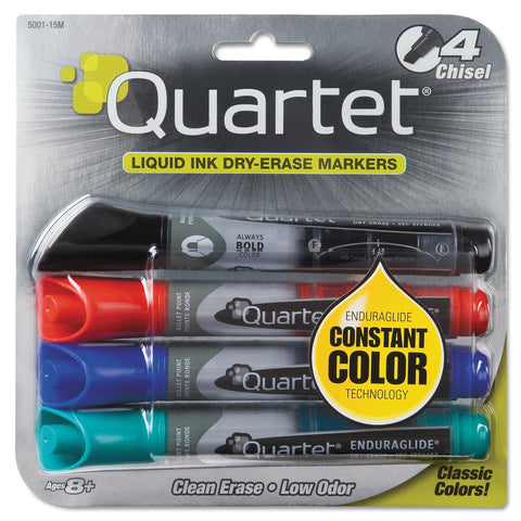Quartet Dry Erase Markers, Whiteboard Markers, Chisel Tip, EnduraGlide, White Board Dry Erase Pens for Teachers, Home School & Office Supplies, Assorted Classic Colors, 4 Pack (5001M)