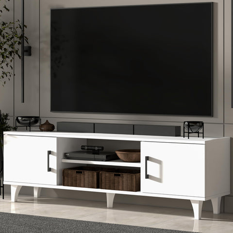 Atelier Mobili Mid Century Modern TV Stand 60 Inch, TV Stand 55 inch TV, TV Stand with Storage, White TV Stand for Living Room, Media Console Table, White Entertainment Center