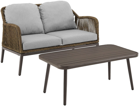 Haven 2Pc Wicker Outdoor Loveseat Patio Furniture Set Light Gray/Light Brown - Loveseat & Coffee Table