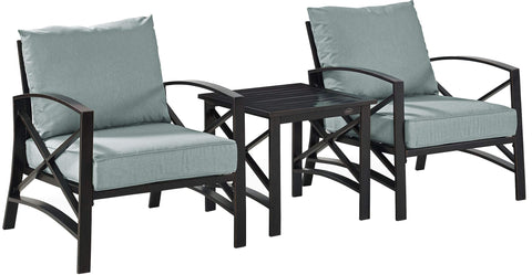 Kaplan 3Pc Outdoor Chair Set Mist/Oil Rubbed Bronze - Side Table & 2 Chairs