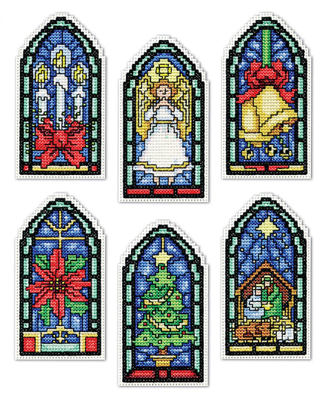 Design Works Crafts Stained Glass Counted Cross Stitch Ornament Kit - Set of 6