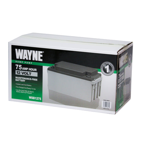 Wayne WSB1275 75Ah Maintenance-Free Battery Recommended for Wayne ESP25, Wayne WSS30VN and Wayne Basement Guardian