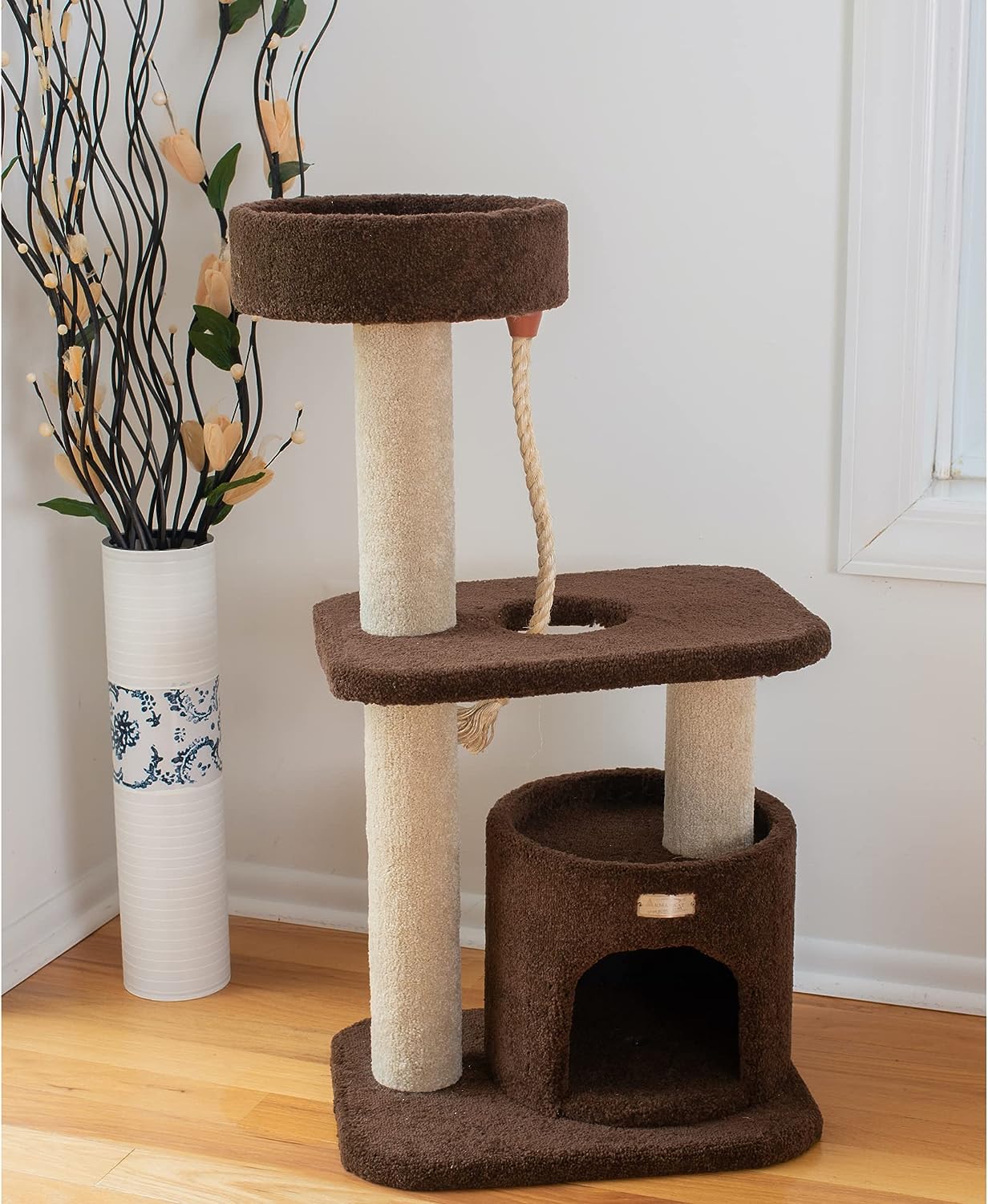 Armarkat 3-Tier Carpeted Cat Tree Condo F3703, Real Wood Kitten Activity Tree, Brown