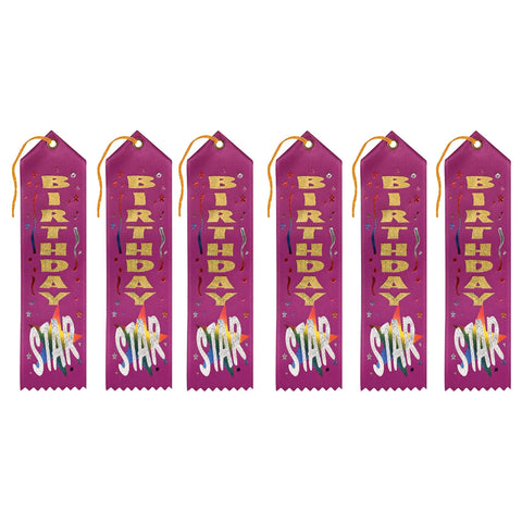 Beistle Birthday Star Award Ribbon, 2" x 8", 6 Ribbons In Package