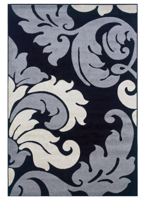 Linon Corfu Damask Rug 3x5 Black Grey Area Rug for Living Room Bedroom