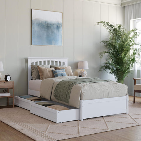AFI, Everett Twin XL Platform Bed with Panel Footboard & Storage Drawers, White