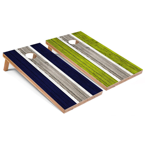 Skip's Garage Navy and Lime Striped All-Weather Cornhole Boards - PVC - Include Carrying Case