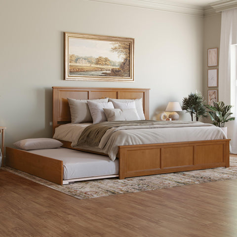 AFI, Madison King Platform Bed with Matching Footboard and Twin XL Trundle, Light Toffee
