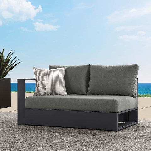 Modway Tahoe Aluminum Modular Left-Facing Outdoor Patio Loveseat in Gray Charcoal with Weather-Resistant Cushions, Couch for Garden Backyard, Poolside