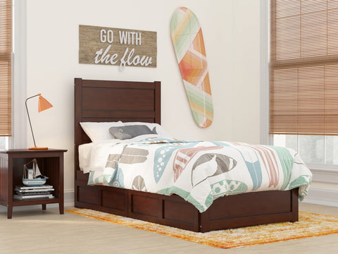 NoHo Twin Bed with Footboard and 2 Drawers in Walnut